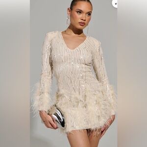 AKIRA Cream Sequin Dress